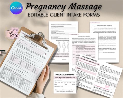 Pregnancy Massage Client Intake Forms Editable Prenatal Consultation Form Consent Forms Spa