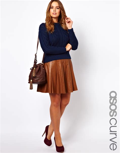 Asos Skater Skirt In Leather In Brown Lyst