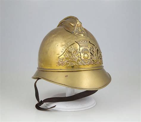 French Brass Firemans Helmet With Leather Fittings Headwear