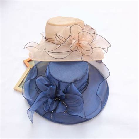 Ruhuadgb Elegant Lady Wide Brim Flower Sun Hat Women Wedding Tea Party