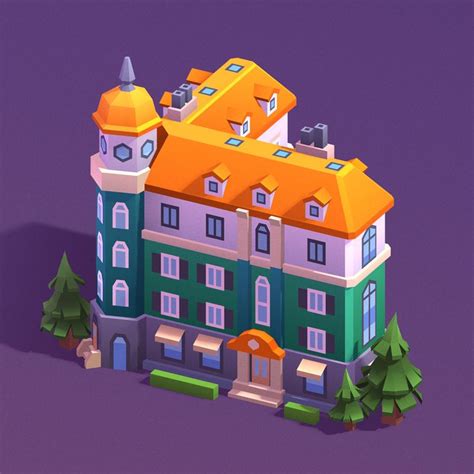 Gocity Buildings On Behance Cartoon Building Low Poly Art D Game Art