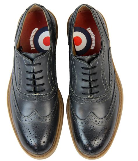 Lambretta Jack Retro 60s Mod Leather Gibson Brogue Shoes In Grey