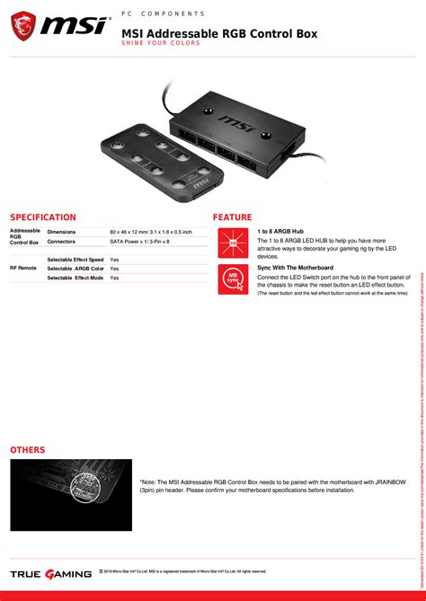 MSI ARGB Control Box with Remote 306-7G09F03-W57