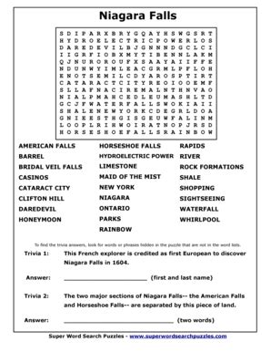 Niagara Falls Word Search Fill And Sign Printable Template Online