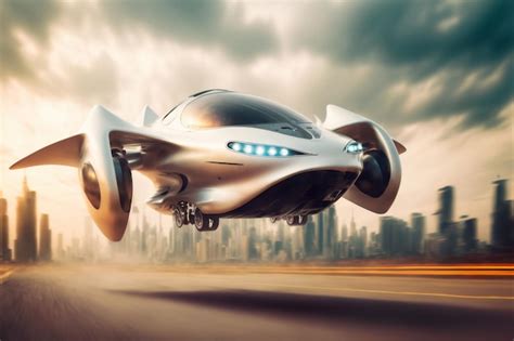 Voiture Volante Ville Fantastique Du Futur Monde Futuriste Ai