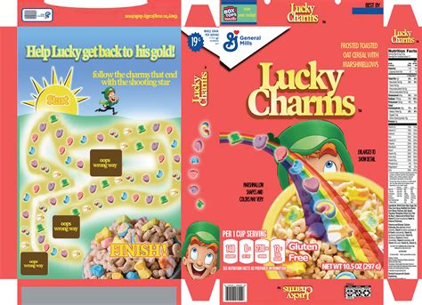 Lucky Charms cereal box redesign | Lucky charms cereal, Lucky charm, Cereal packaging