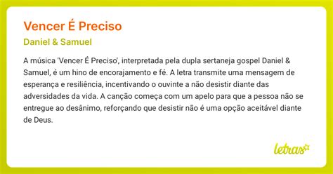 Letra De Daniel E Samuel Vencer É Preciso - Significado da música VENCER É PRECISO (Daniel & Samuel) - LETRAS.MUS.BR