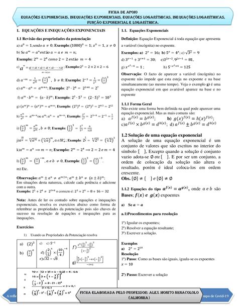 Equações Exponencias Inequacões Exponenciais Equações Logaritmicas
