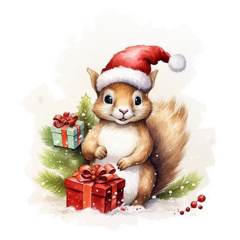 Set Of Christmas Squirrel Clipart High Quality Jpgs Merry Christmas