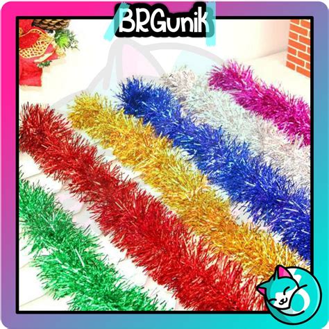 Jual Brgunik Slinger Tinsel Rumbai Meter Hiasan Pohon Natal Aksesoris