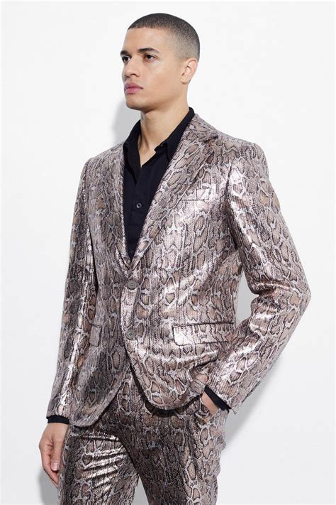 Mens Slim Snake Sequin Suit Jacket Boohoo Uk