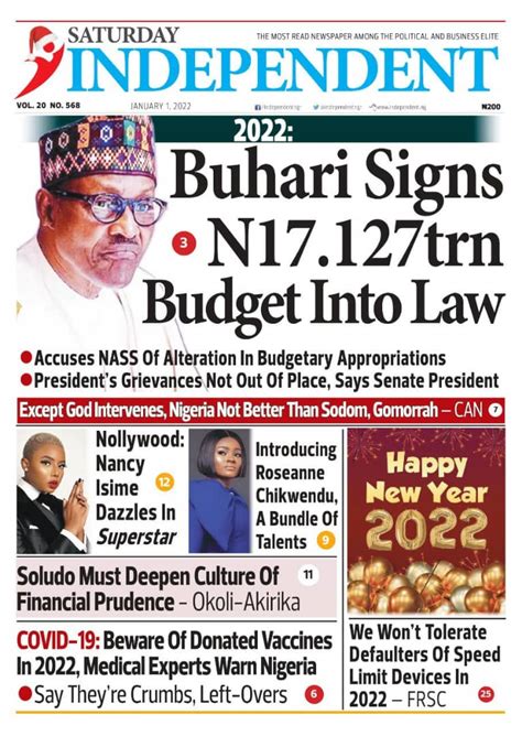 Nigerian Newspapers Daily Front Pages Review Saturday 1 January 2022