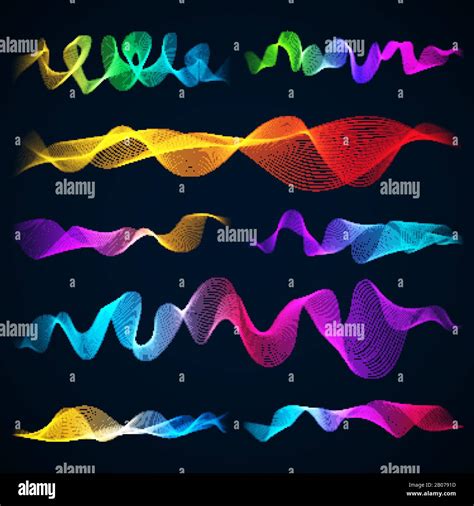 Ondas sonoras 3d luminosas conjunto de vectores de efecto de energía