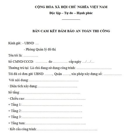 ban cam ket dam bao  toan xay dung moi nhat  yeu cau doi voi