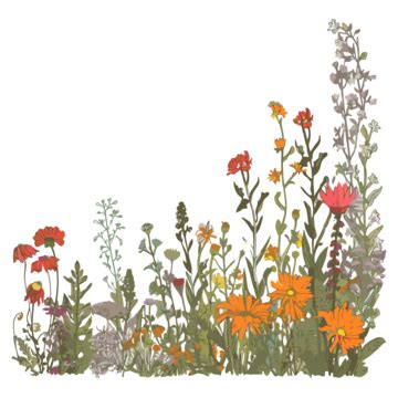 Wildflower Border Vector, Sticker Clipart Flower Border Featuring A ...