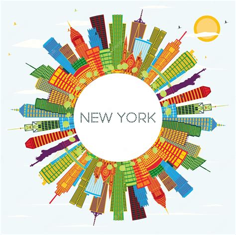 Premium Vector New York Usa City Skyline With Color Skyscrapers Blue