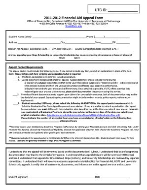 Fillable Online Utc Financial Aid Appeal Form The