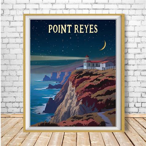 Point Reyes Poster Lighthouse Print California Coast Print Night