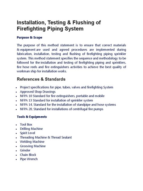 Installation Testing And Flushing Of Firefighting Piping System Mst