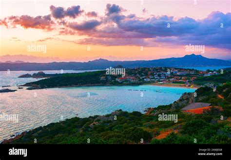 Sunset At Baja Sardinia Beach Costa Smeralda Reflex Stock Photo Alamy