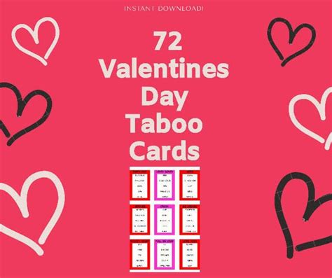 Printable Valentines Day Taboo Game Cards Instant Download Game For