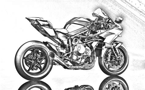 A Black And White Photo Of A Motorcycle With Its Reflection On The