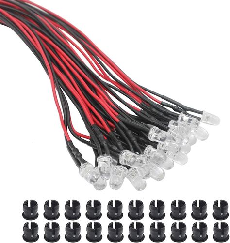 10 X 5mm LED 5Volt Warmweiss 3000K Mit 20cm Anschlusskabel Und