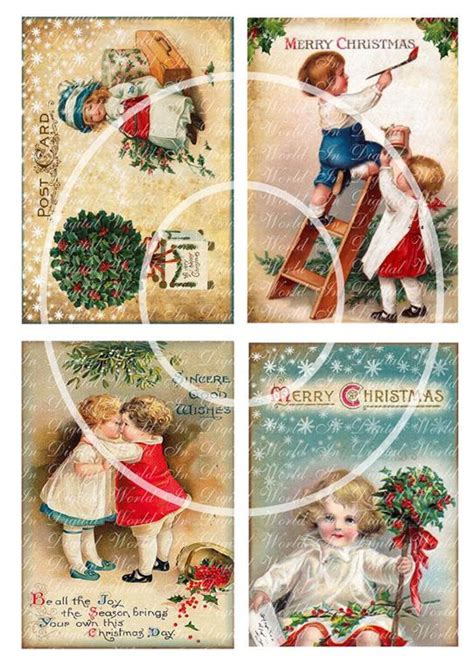 8 Vintage Christmas Children Cards Collage Digital Printable Etsy