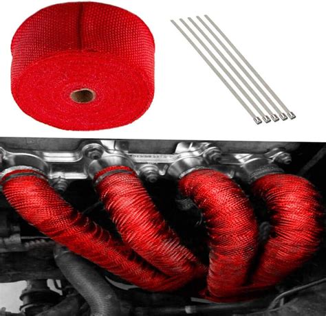 Red 10m Length 328ft 2 Thermal Roll Fiberglass Exhaust Header Pipe Heat Wrap Tape 10 Ties Kit