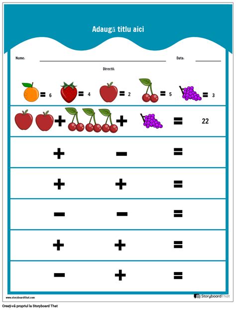 Fișă de Lucru Pentru Jocul de Matematică cu Fructe
