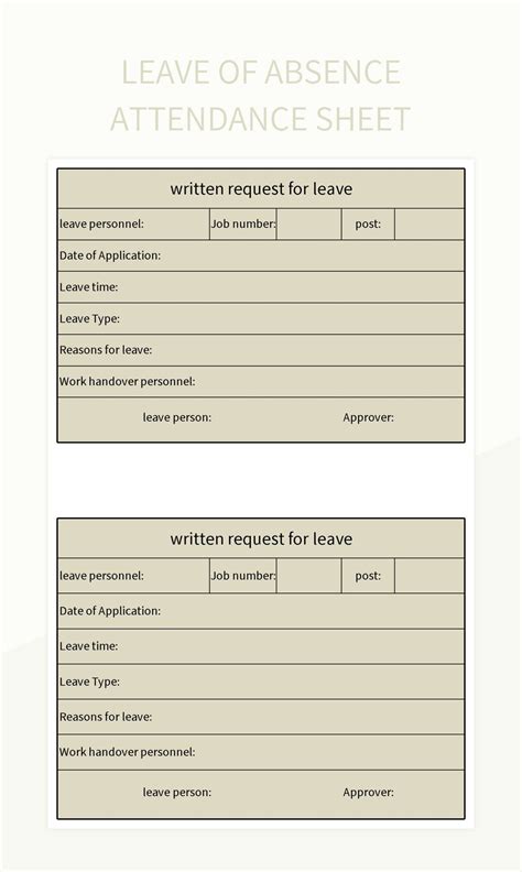 Leave Of Absence Attendance Sheet Excel Template And Google Sheets File For Free Download ...