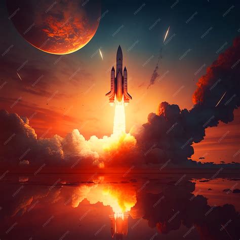 Premium AI Image | A painting of a space shuttle taking off from a planet