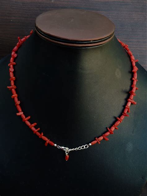 Handmade 925 Silver Coral Necklace Beautiful Natural Genuine Etsy