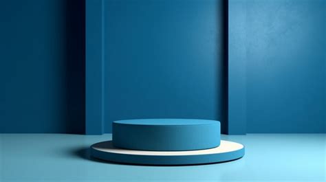 D Rendering Of A Circular Podium In Blue Hue With Shadow Effects On