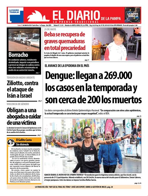 Tapa De El Diario En Papel Lunes 15 De Abril De 2024 El Diario De La