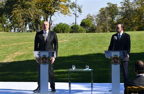 President Ilham Aliyev PM Irakli Garibashvili Make Press Statements