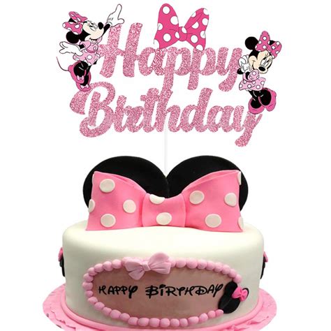 Topper Brokatowy Na Tort Myszka Minnie Happy Birthday 12193