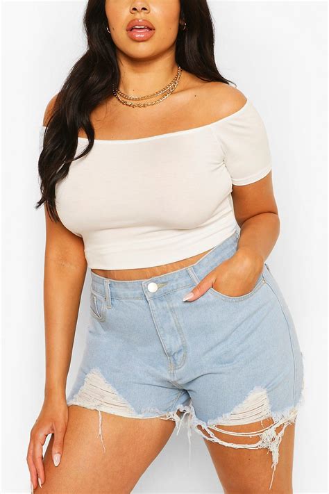 Plus Basic Off Shoulder Short Sleeve Crop Top Short Sleeve Cropped Top Crop Tops White Crop Top