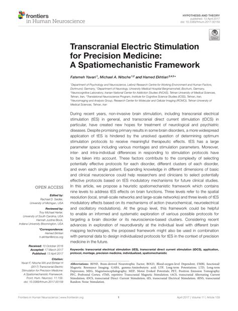 Pdf Transcranial Electric Stimulation For Precision Medicine A