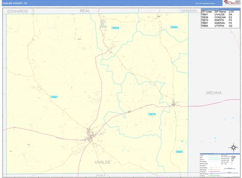 Uvalde County Tx Zip Code Wall Map Basic Style By Marketmaps Mapsales