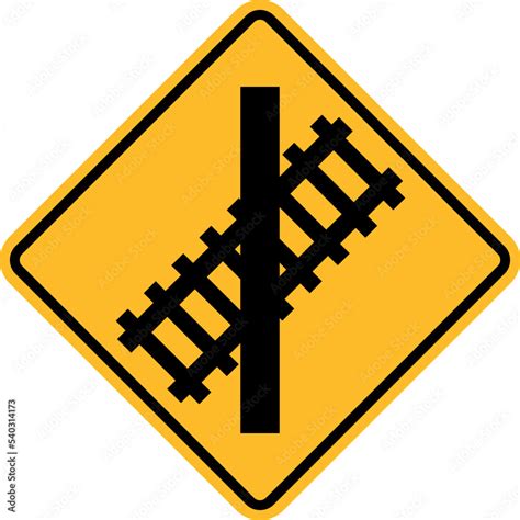 Railway Ahead Sign Road Intersects With Rail Track Traffic Signs And