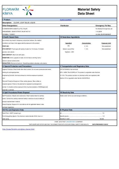 Glass Cleaner Msds