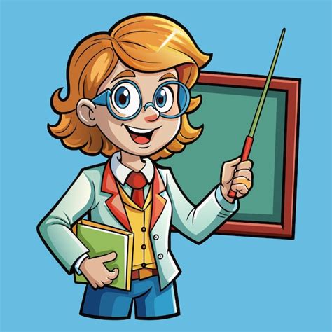 Premium Vector A Cartoon Drawing Of A Teacher Holding A Pencil And A