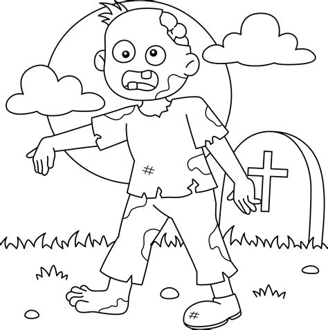 Zombie Halloween Coloring Page for Kids 7528194 Vector Art at Vecteezy