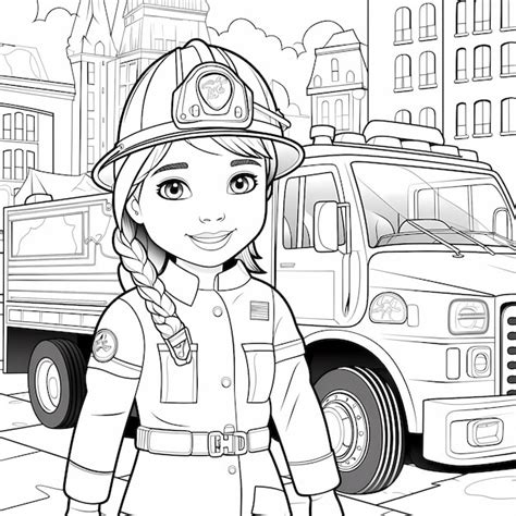 Héroe bombero de dibujos animados estilo libro para colorear página