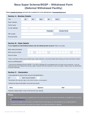 Fillable Online Withdrawal Form Deferred Withdrawal Facility Fax