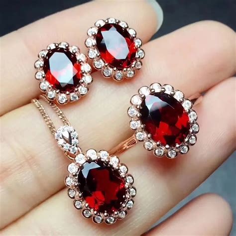 Fidelity Natural 79mm Garnet S925 Sterling Silver Fine Jewelry Set For