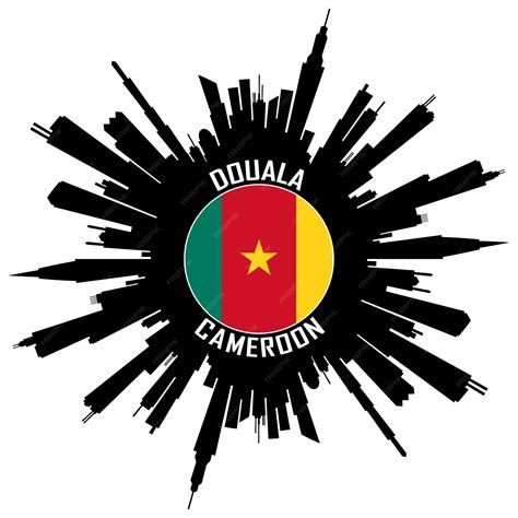 Silueta del horizonte de douala bandera de camerún etiqueta engomada