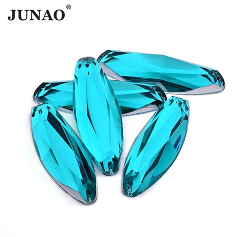 Junao 20 58mm Costura Aqua Azul Grande Oval Strass Applique Volta Plana