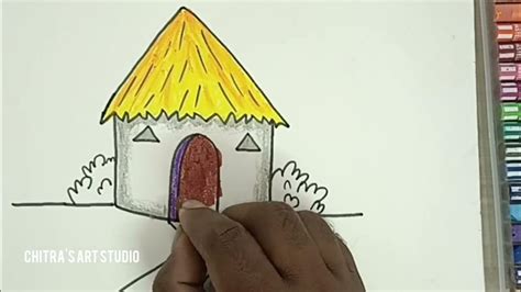 How To Draw Hut Drawing Step By Step Drawing Oil Pastel Drawing